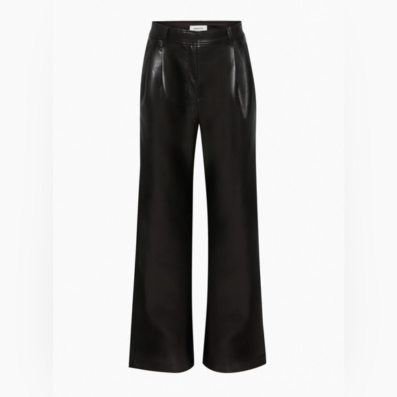Aritzia Babaton Black Vegan Leather Pants Faux Sz 8 High Rise Work Party Pleated - Picture 4 of 11